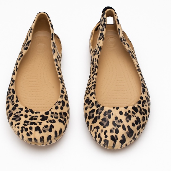 Crocs Kadee Leopard Print Womens Sz 8 Slingback Slip On Ballet Flats Sandal - Picture 1 of 7